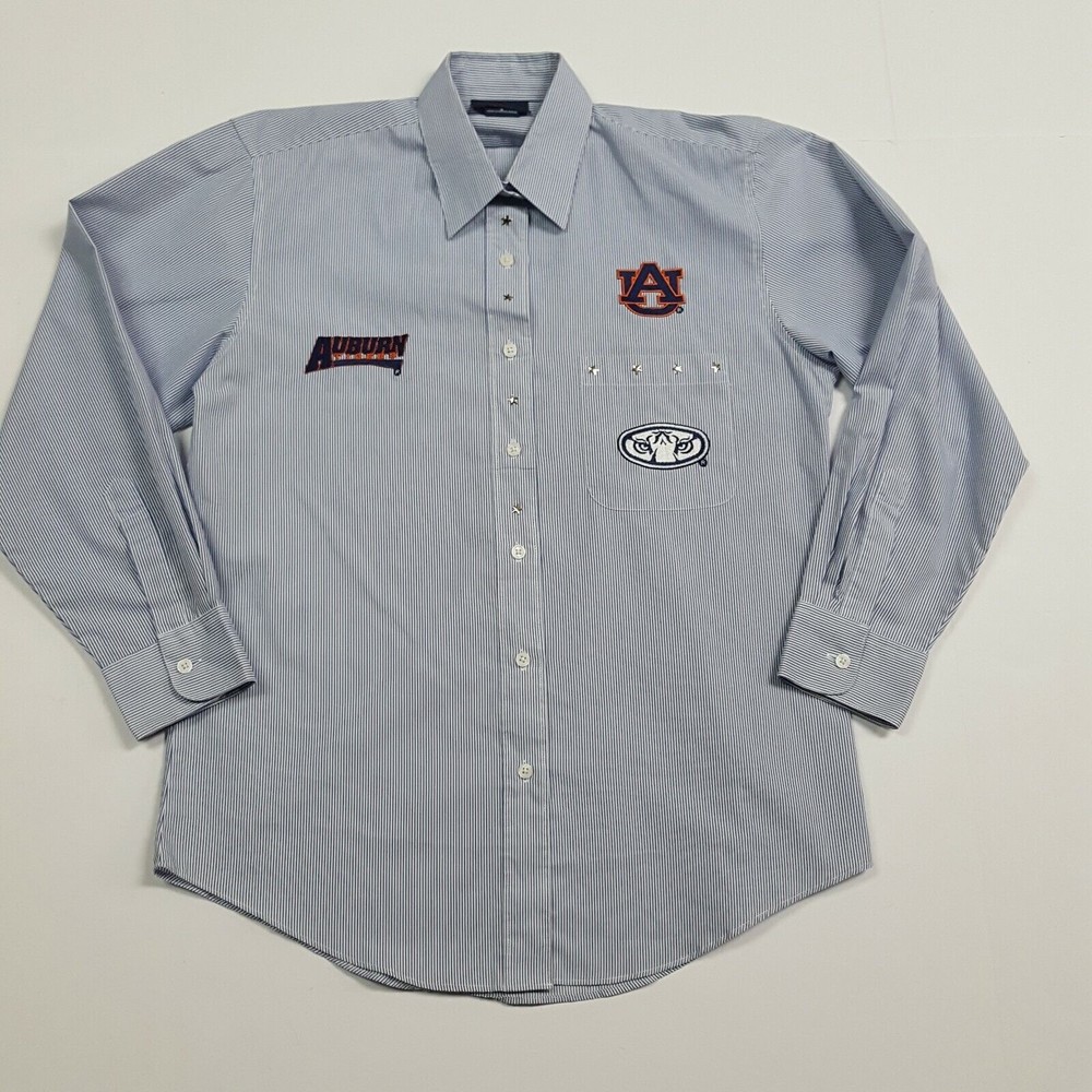 Auburn Tigers Shirt  Mens Small Blue Striped Button Up Long Sleeve Football